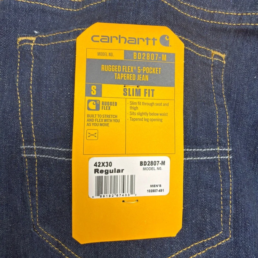 Carhartt Rugged Flex Slim Fit Tapered Leg Jeans Mens 42x30 Dark Wash BD2807-M